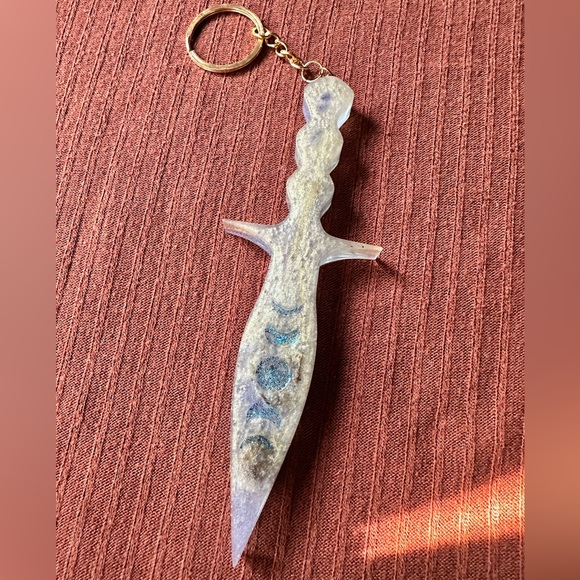 Pretty handmade witchy moon phases thistle and moss resin dagger keychain 💜🗡️ - Picture 1 of 10